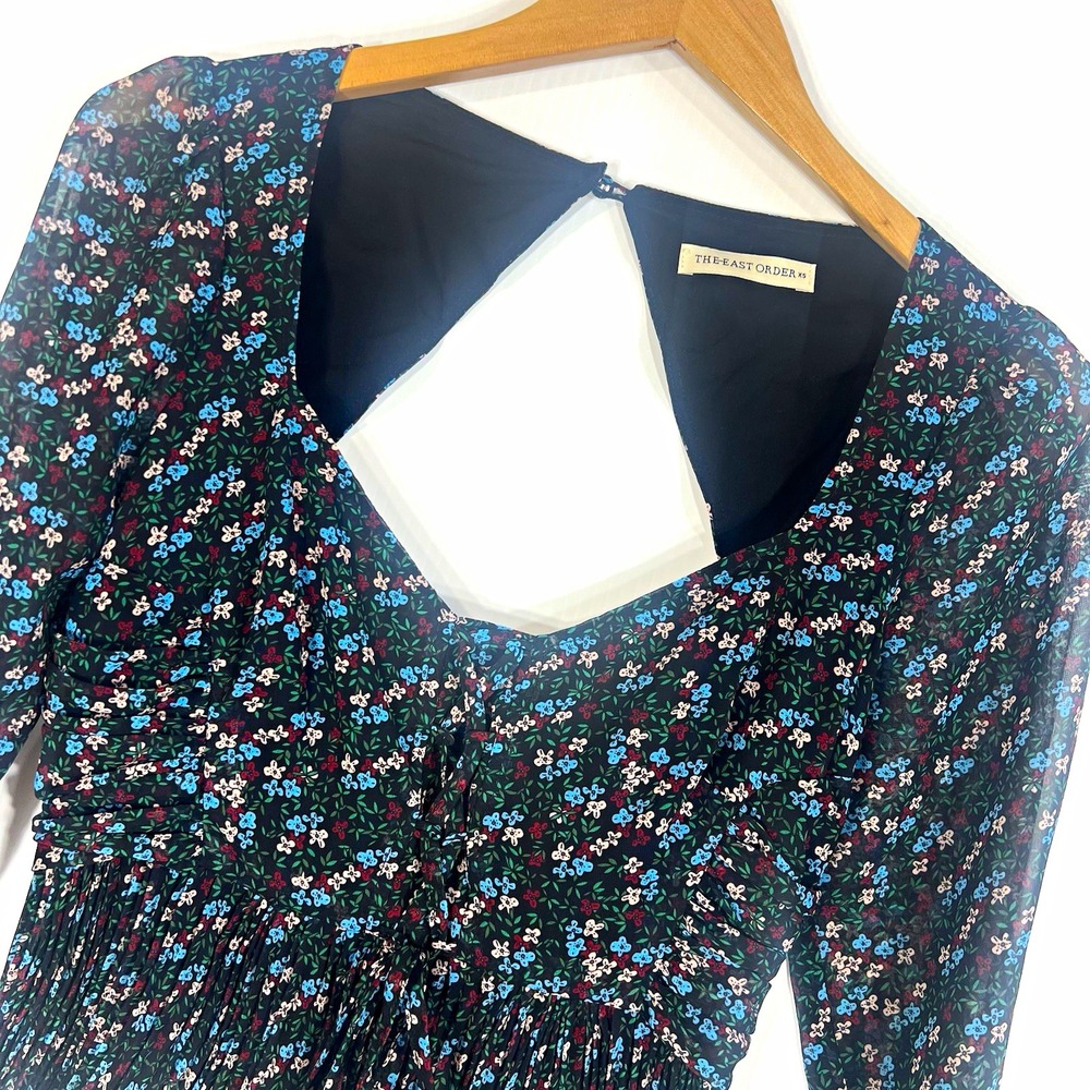The East Order Floral Chiffon Crop Top XS Pleated Cottage Whimsygoth Open Back